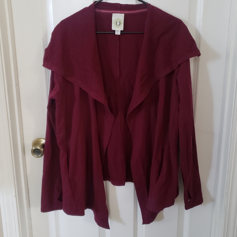 ⭐ FUDA Open Front Wide Collar Maroon Burgandy Wine Long Sleeves Cardigan XL